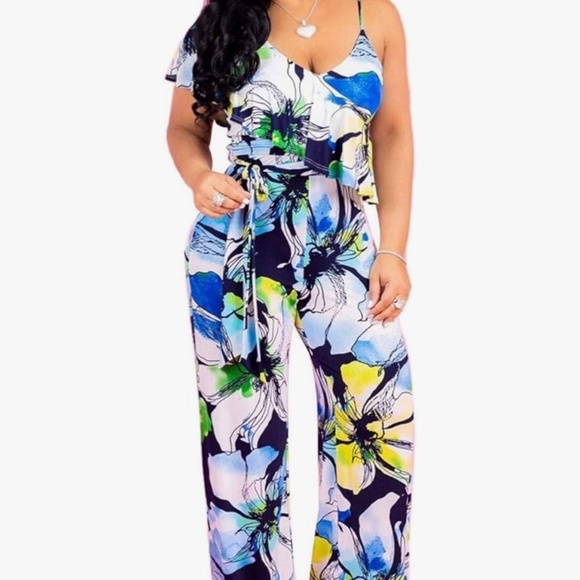 Pants - NWOT PerZeal Women's Casual Spaghetti Strap Sleeveless Floral Jumpsuit